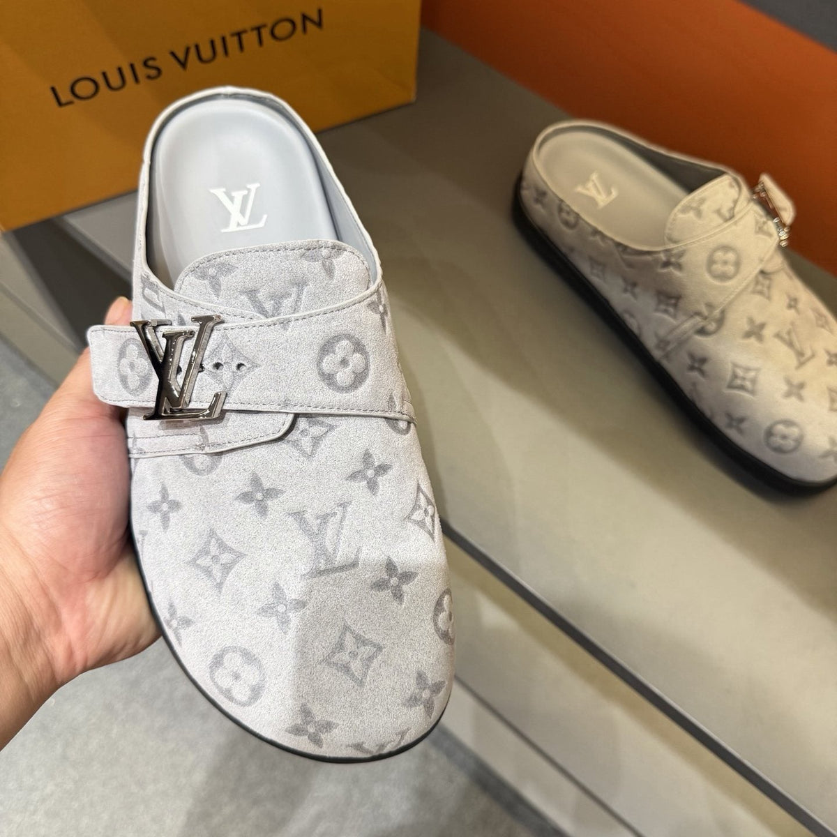 Louis Vuitton Monogram Buckle Mules — front