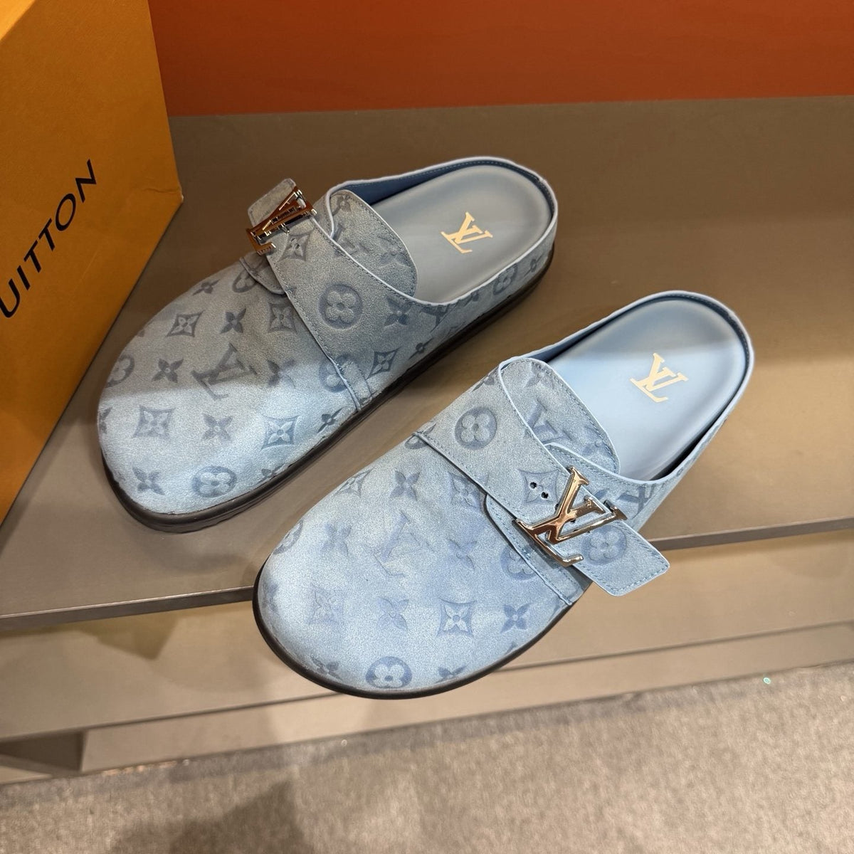 Louis Vuitton Monogram Buckle Mules — front