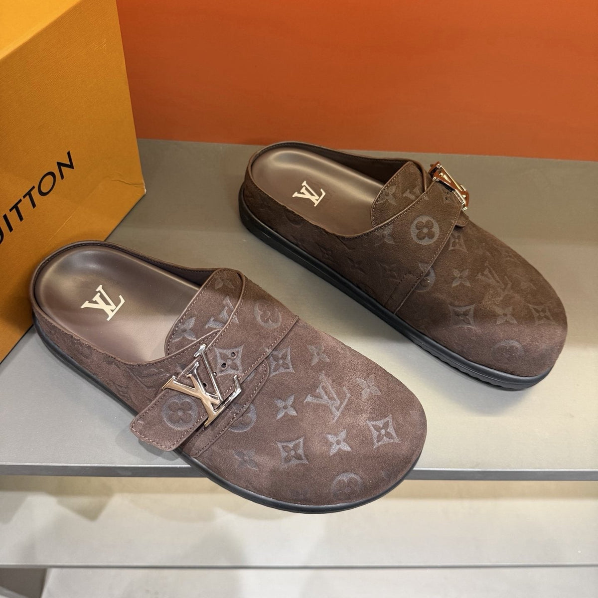 Louis Vuitton Monogram Buckle Mules — front