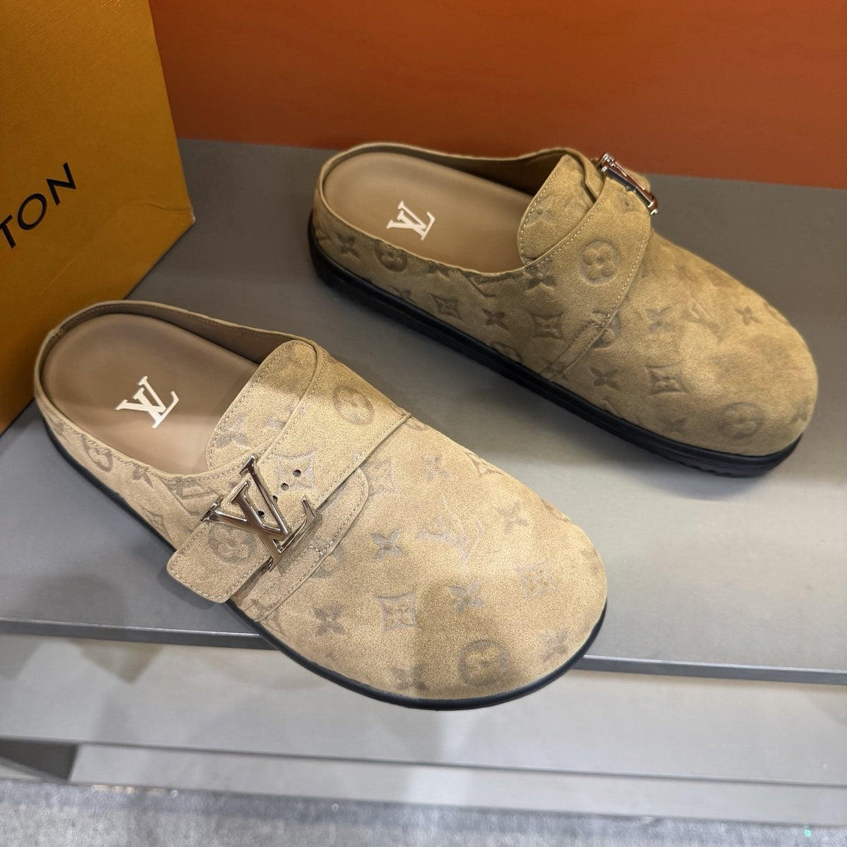 Louis Vuitton Monogram Buckle Mules — front