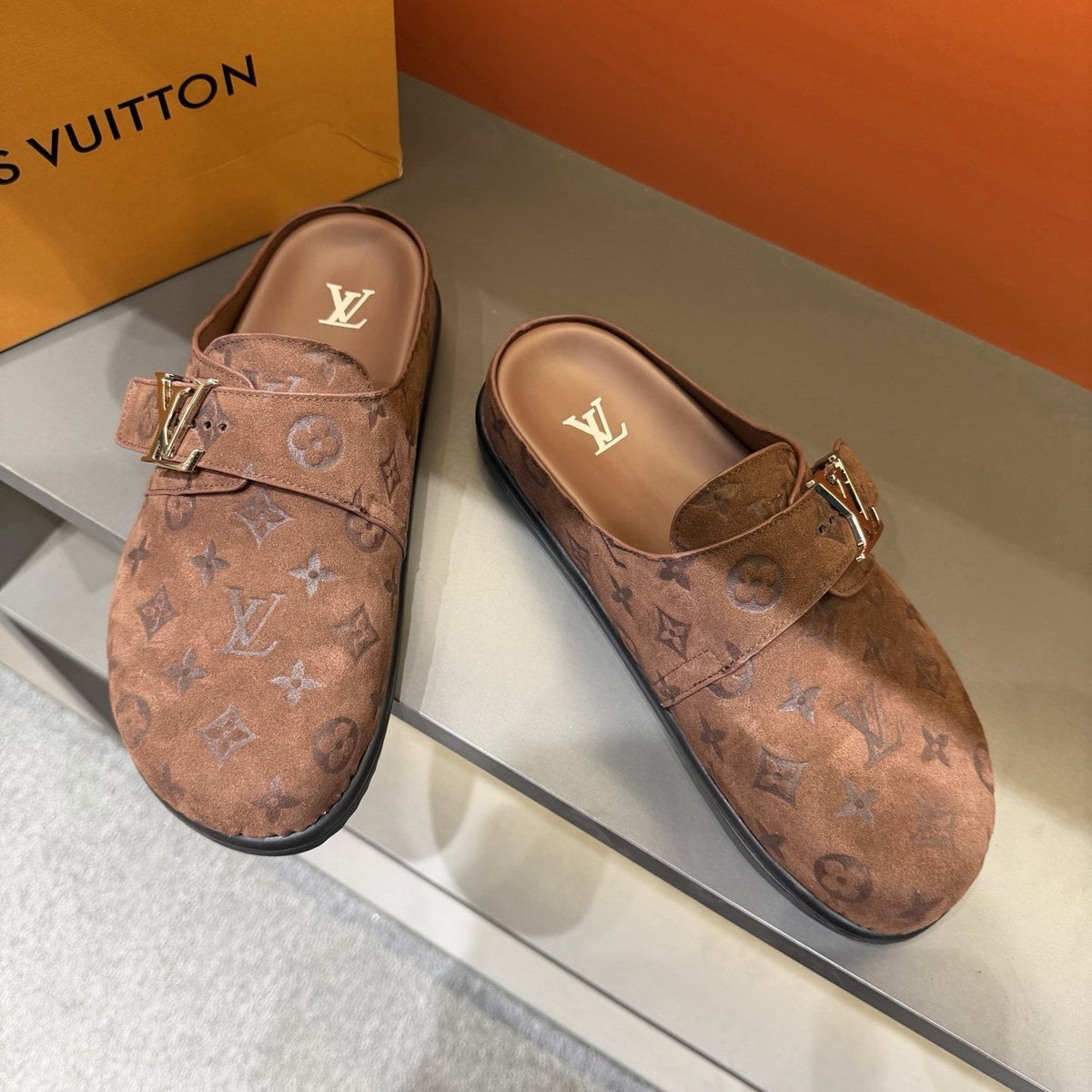 Louis Vuitton Monogram Buckle Mules — front