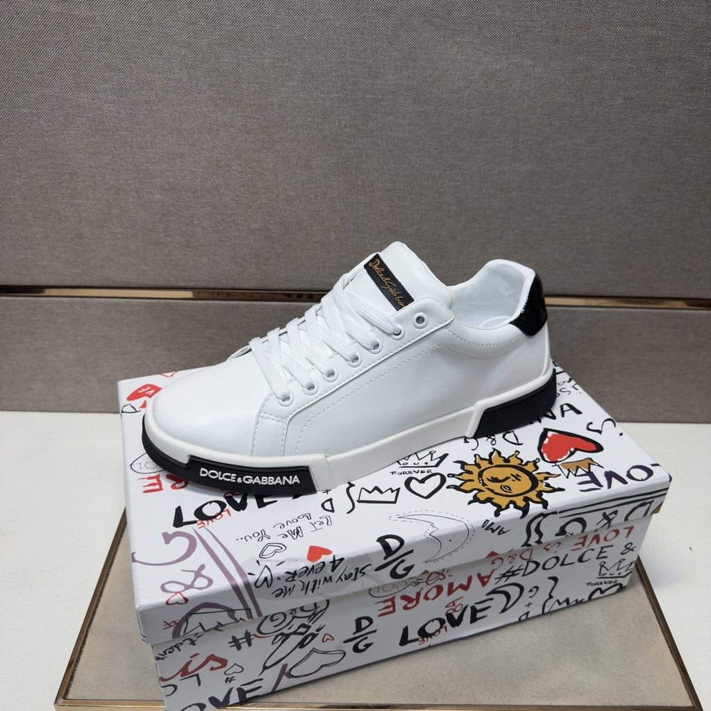 Dolce & Gabbana White Black Low-Top Sneakers — side