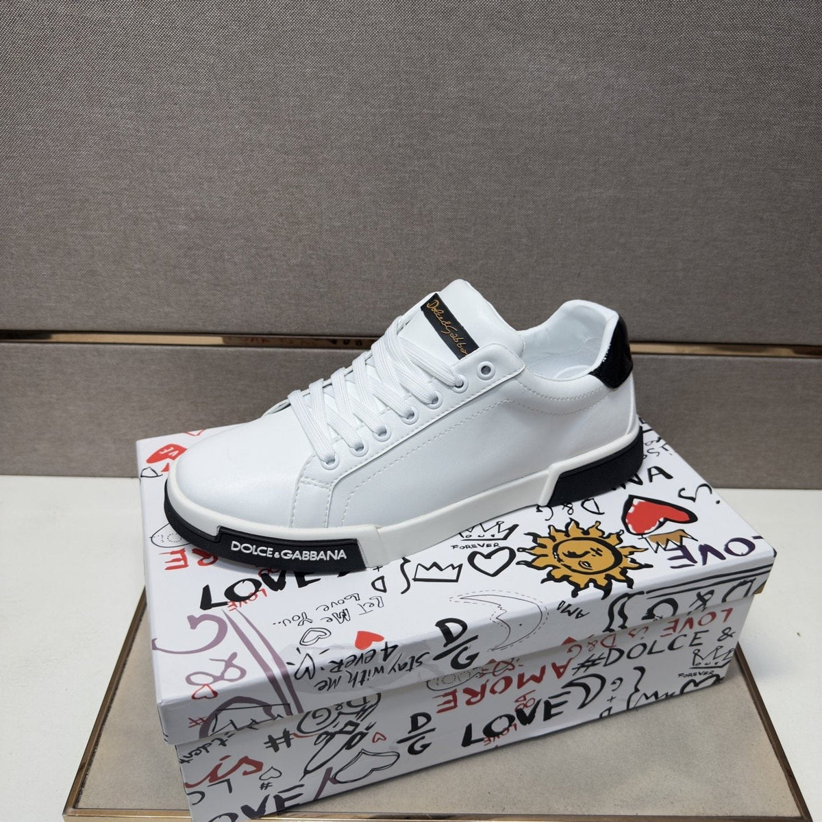 Dolce & Gabbana White Black Low-Top Sneakers — side