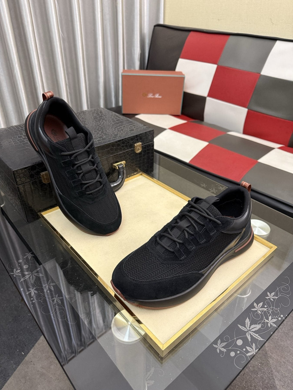 Color-Blocked Low-Top Lace-Up Sneakers — front