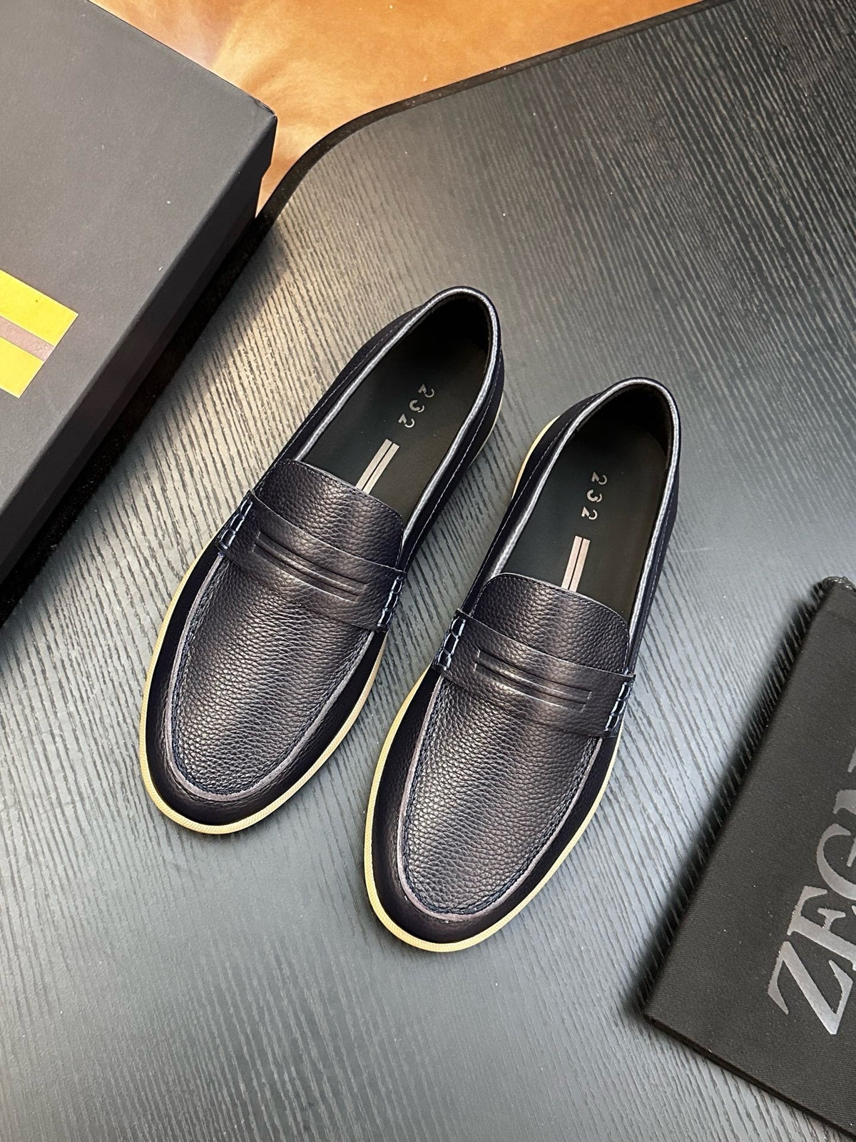 Zegna Textured Leather Strap Loafers — hero