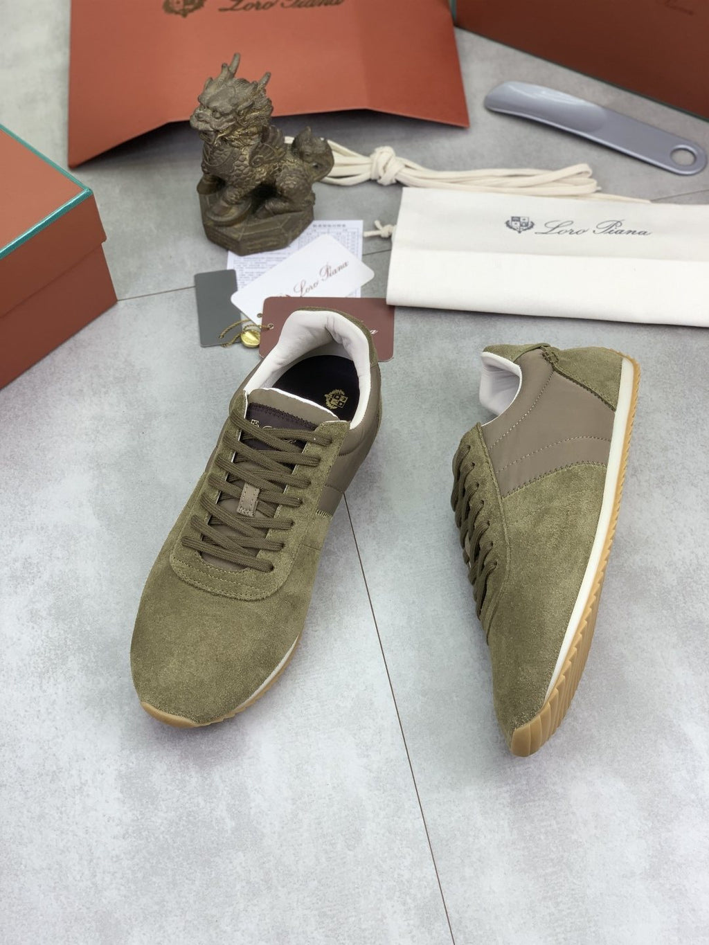 Loro Piana Contrast-Collar Low-Top Sneakers — side