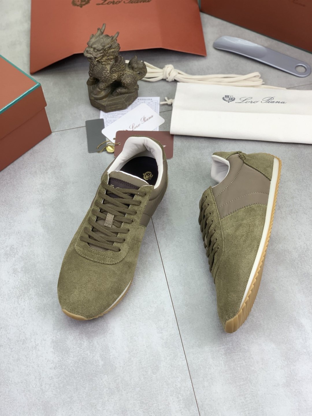 Loro Piana Contrast-Collar Low-Top Sneakers — side
