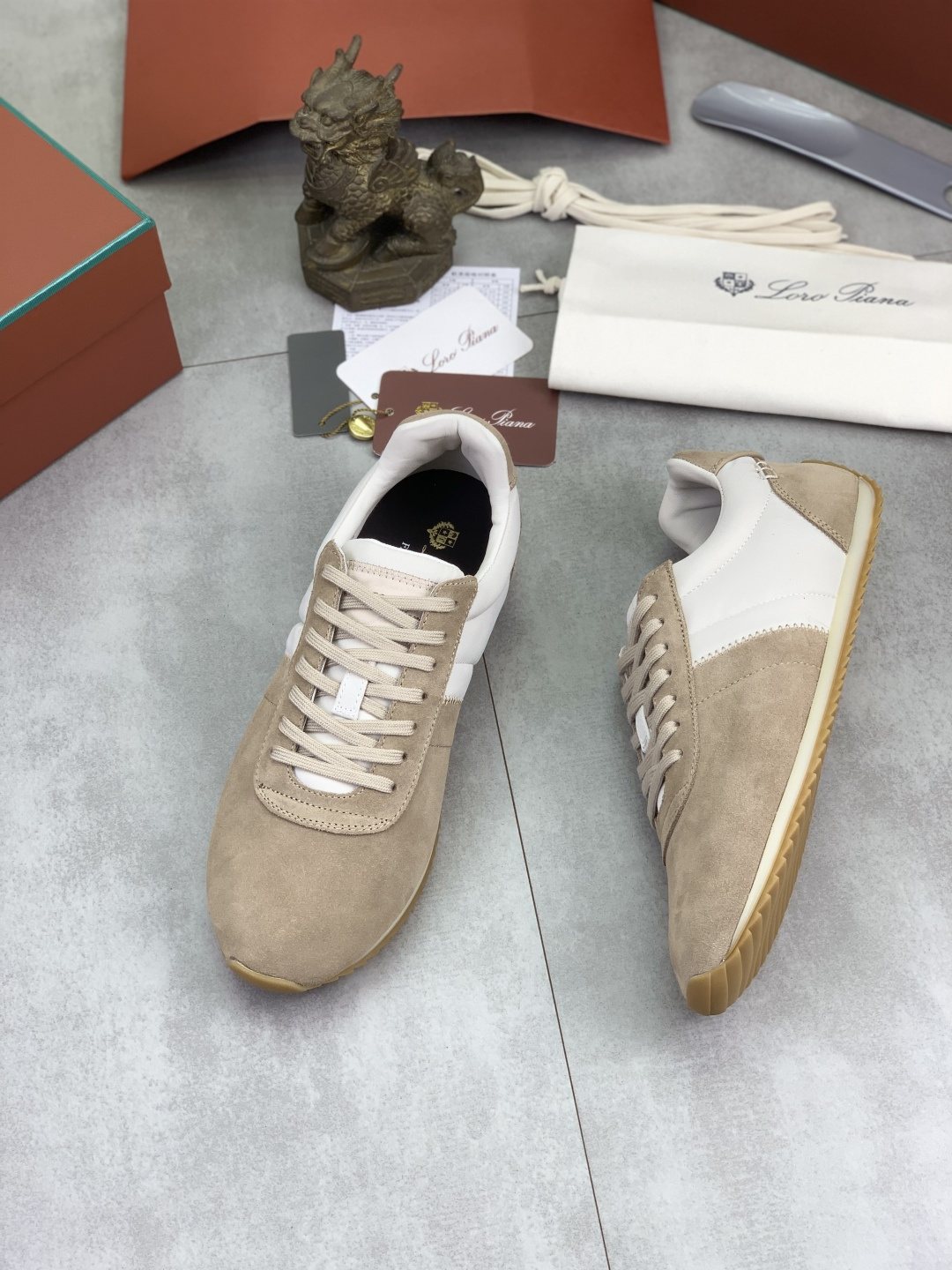 Loro Piana Contrast-Collar Low-Top Sneakers — side