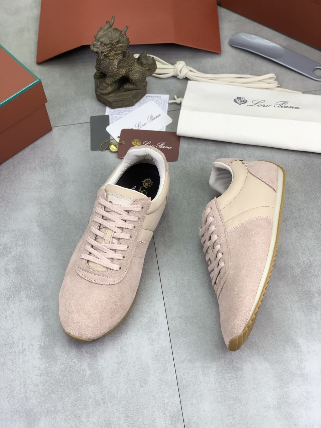 Loro Piana Contrast-Collar Low-Top Sneakers — side