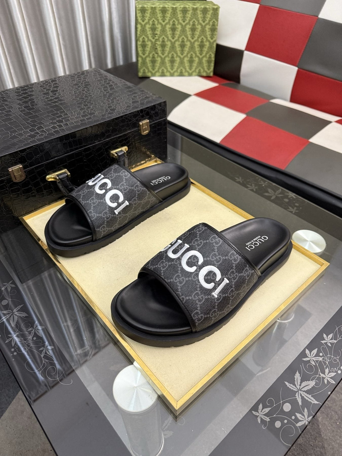 Gucci Logo Strap Slide Sandals — front