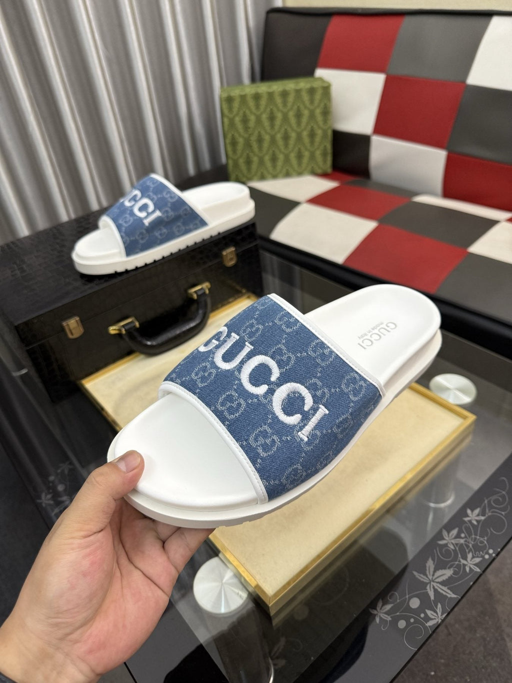 Gucci Logo Strap Slide Sandals — model