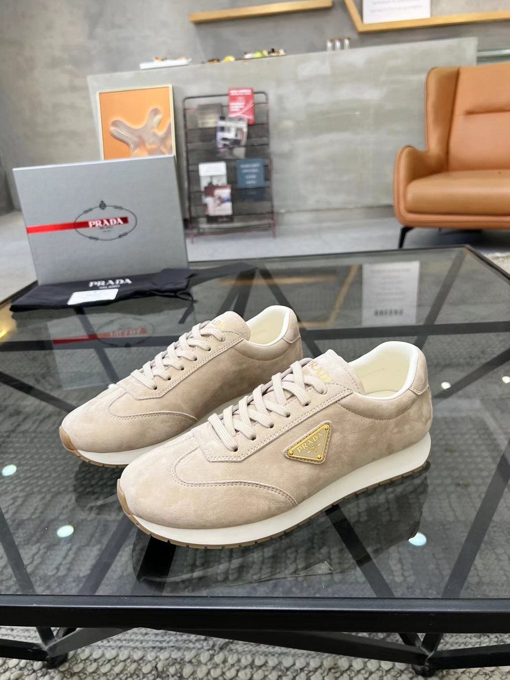 Prada Gold Accent Low-Top Sneakers — front