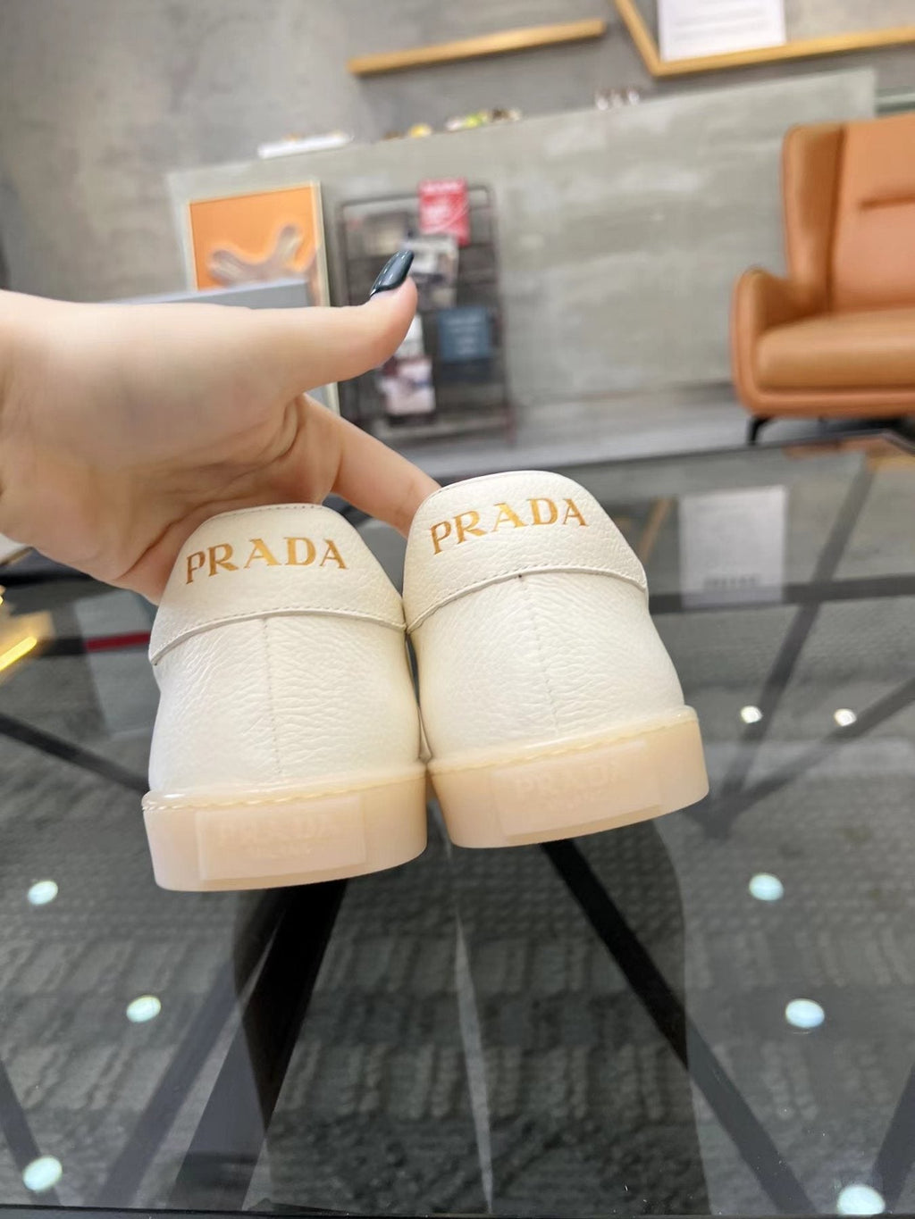 Prada Gold Accent Low-Top Sneakers — back
