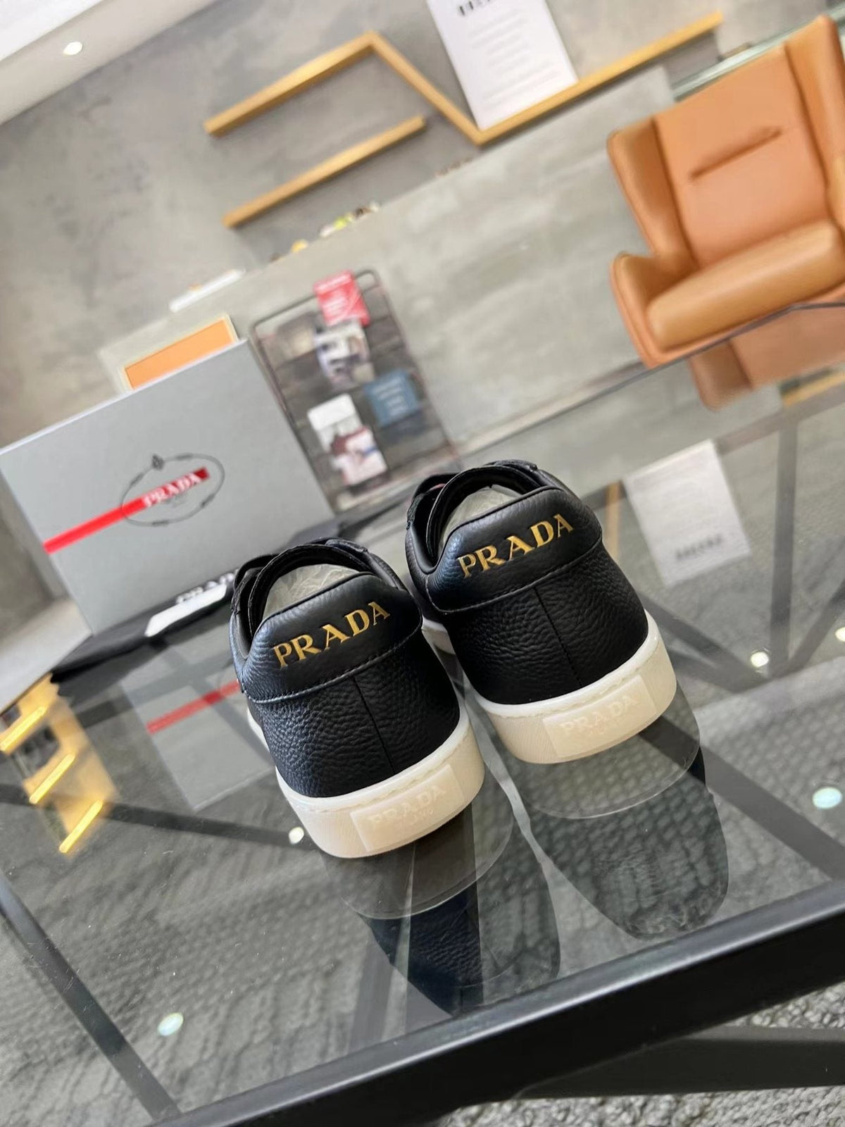 Prada Gold Accent Low-Top Sneakers — back