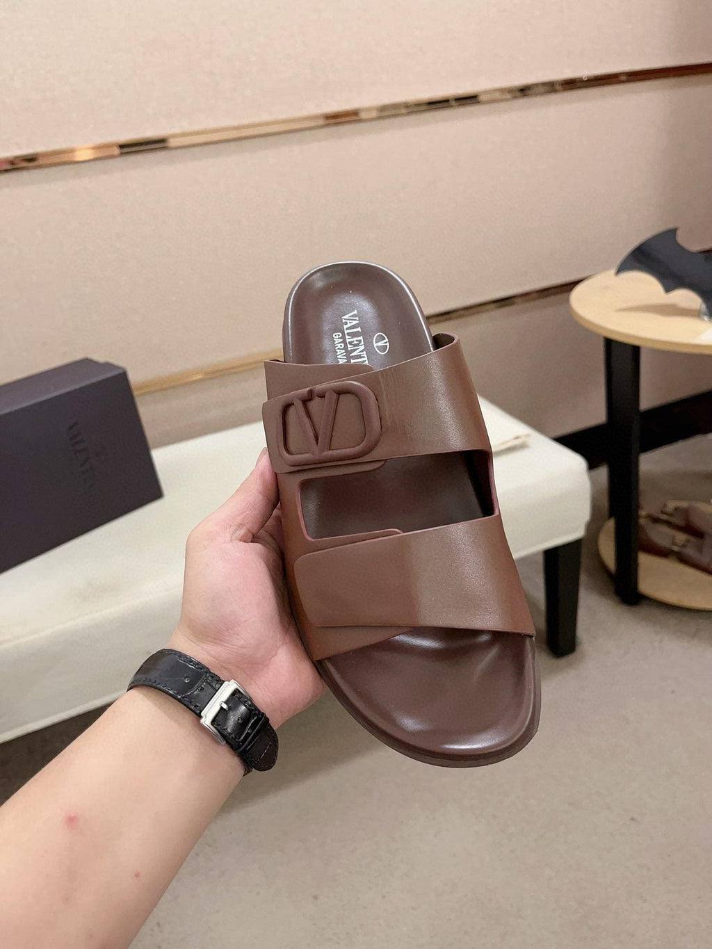 Valentino V Logo Slide Sandals — front