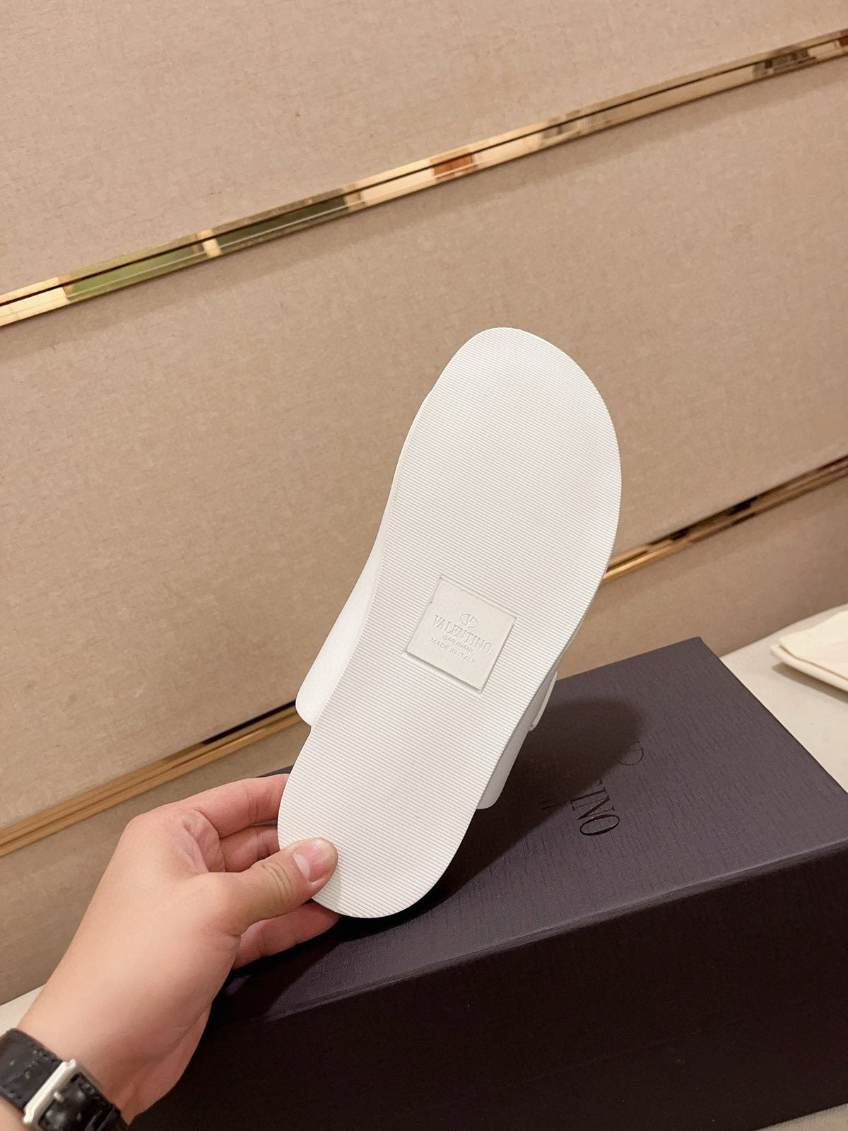 Valentino V Logo Slide Sandals — back