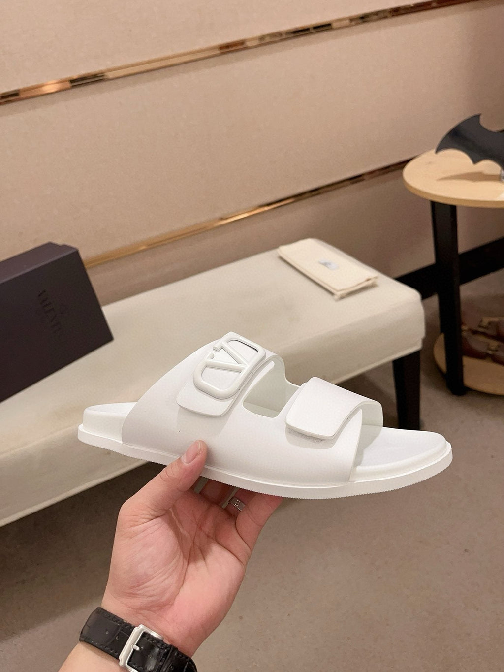 Valentino V Logo Slide Sandals — side
