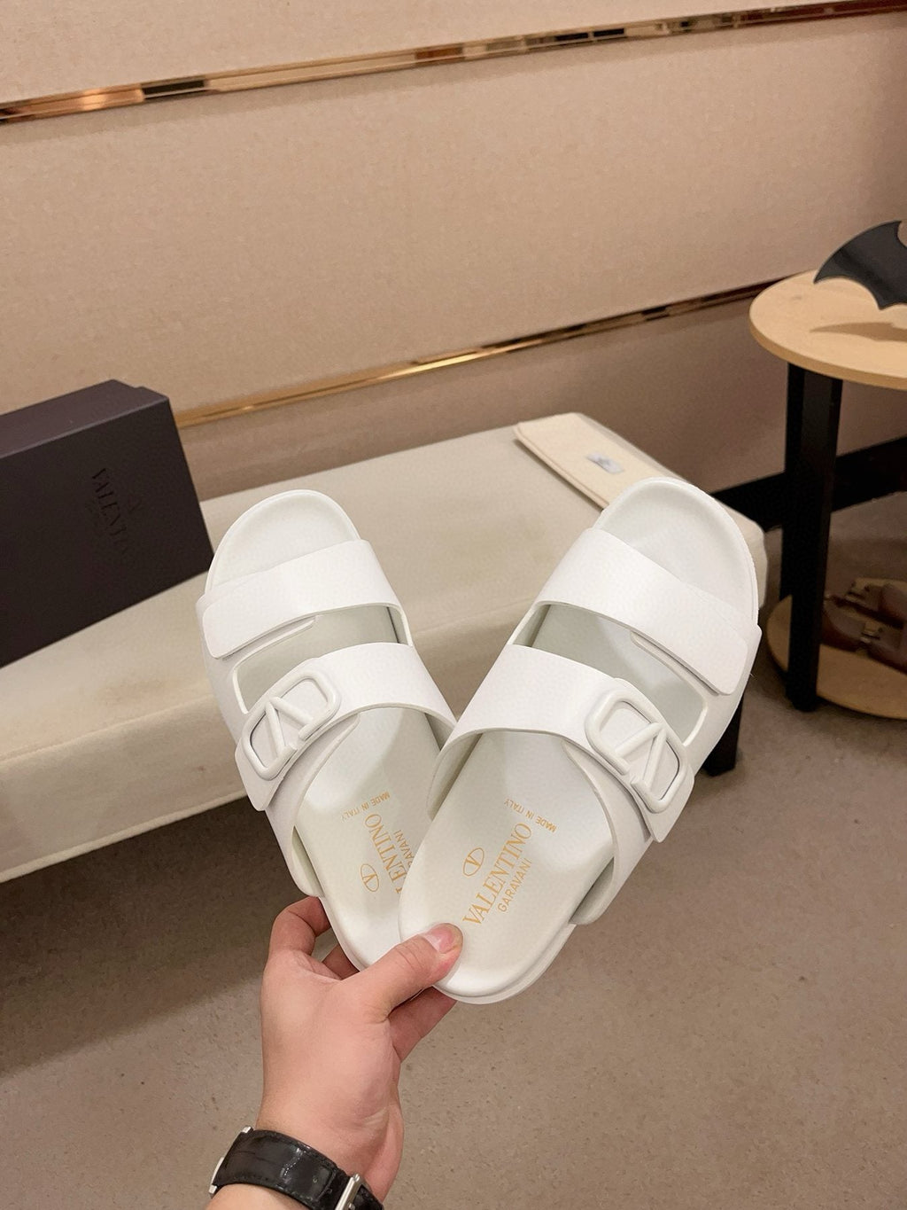 Valentino V Logo Slide Sandals — front