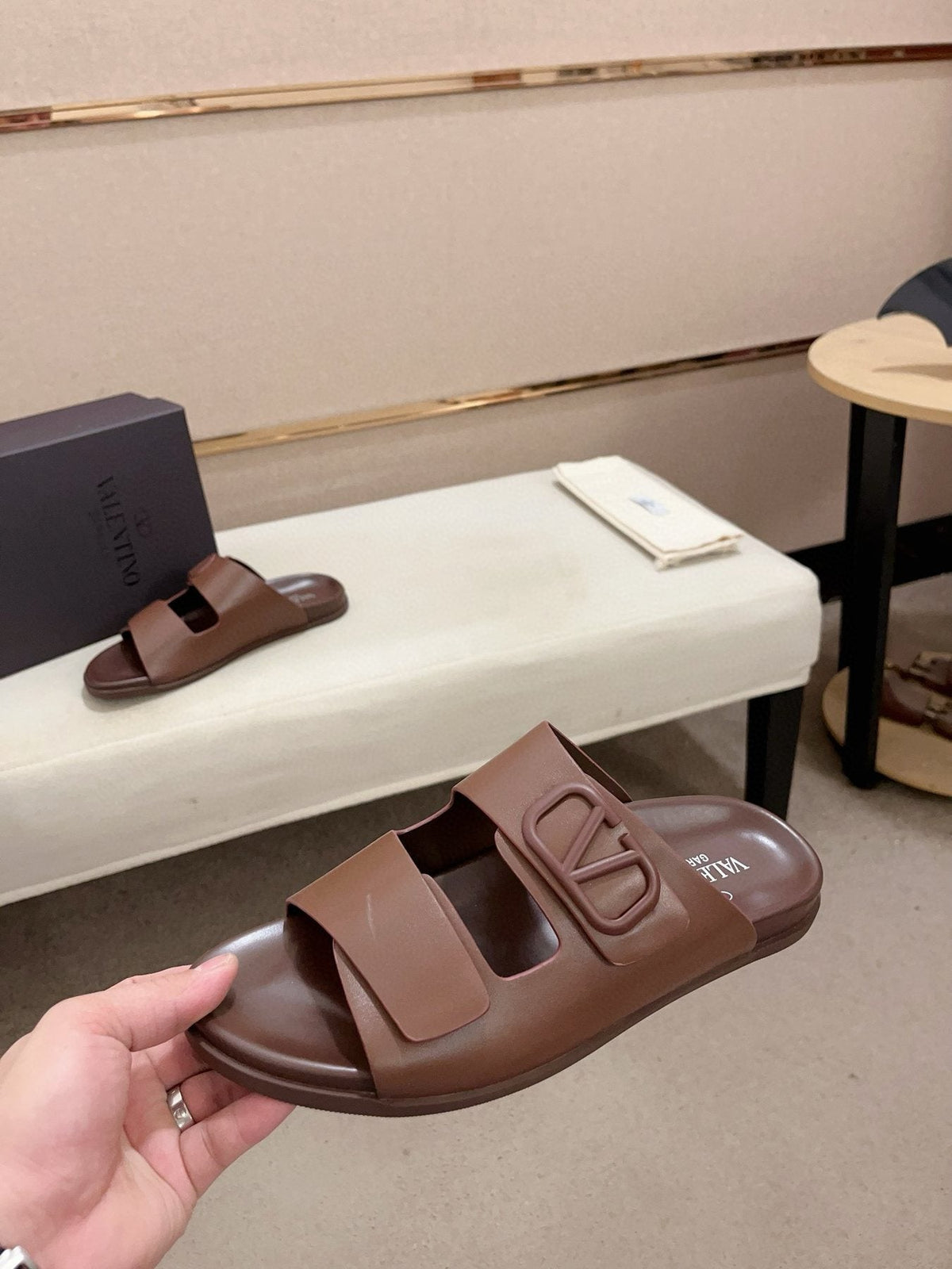 Valentino V Logo Slide Sandals — side