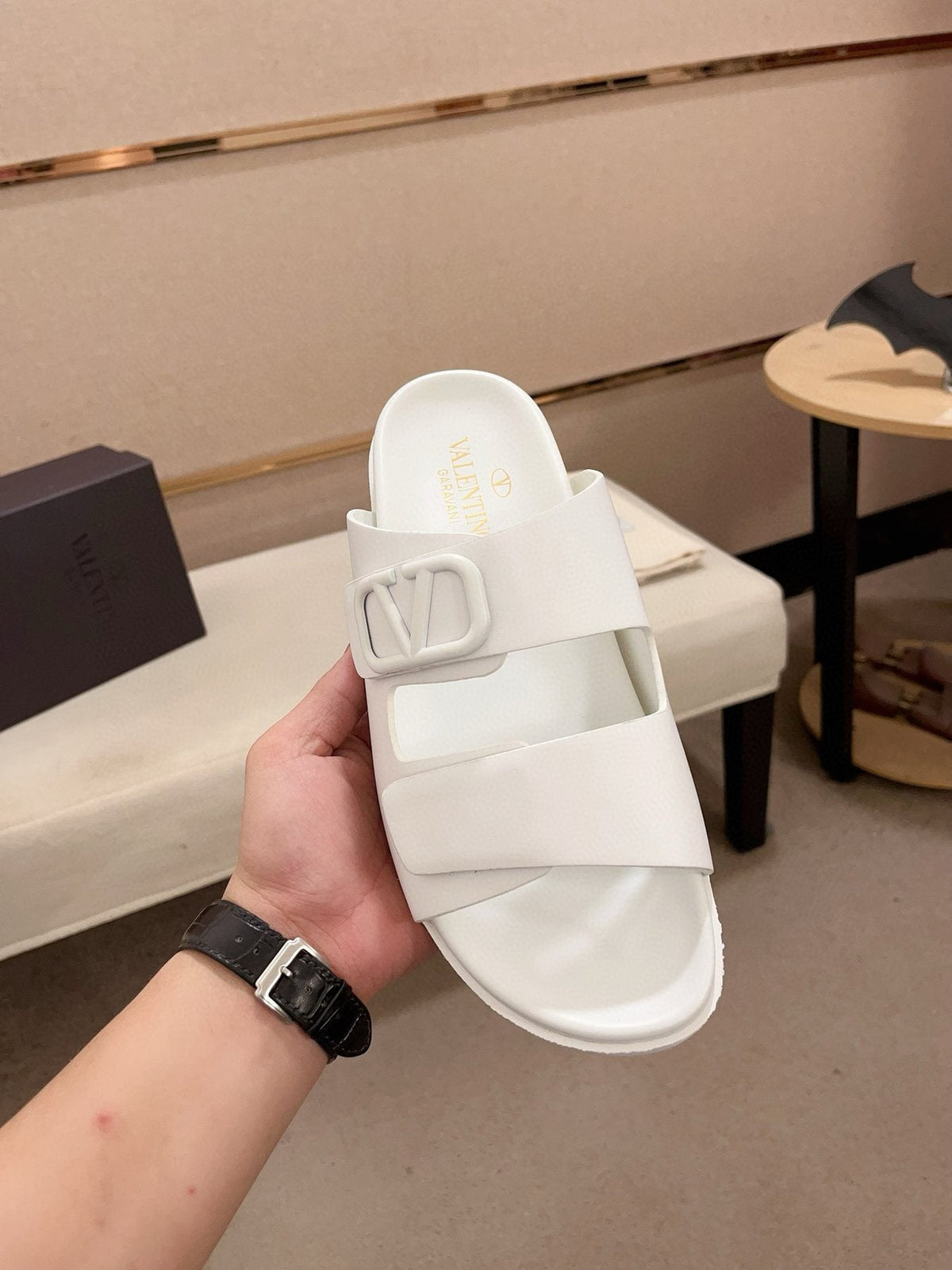 Valentino V Logo Slide Sandals — front