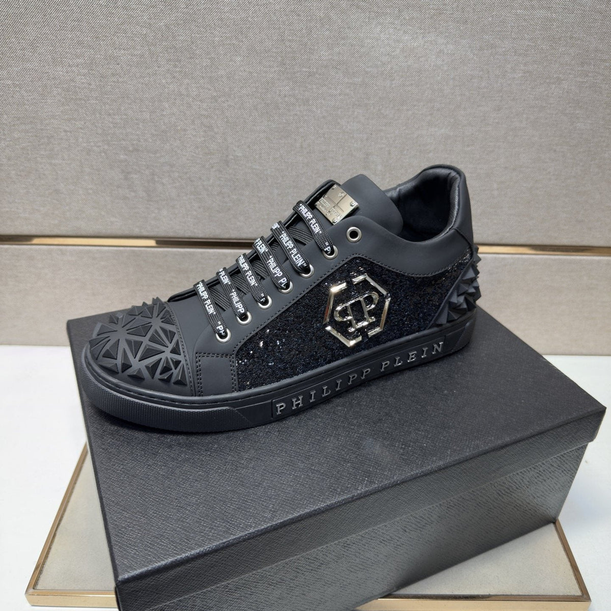 Philipp Plein Textured Logo High-Top Sneakers — side