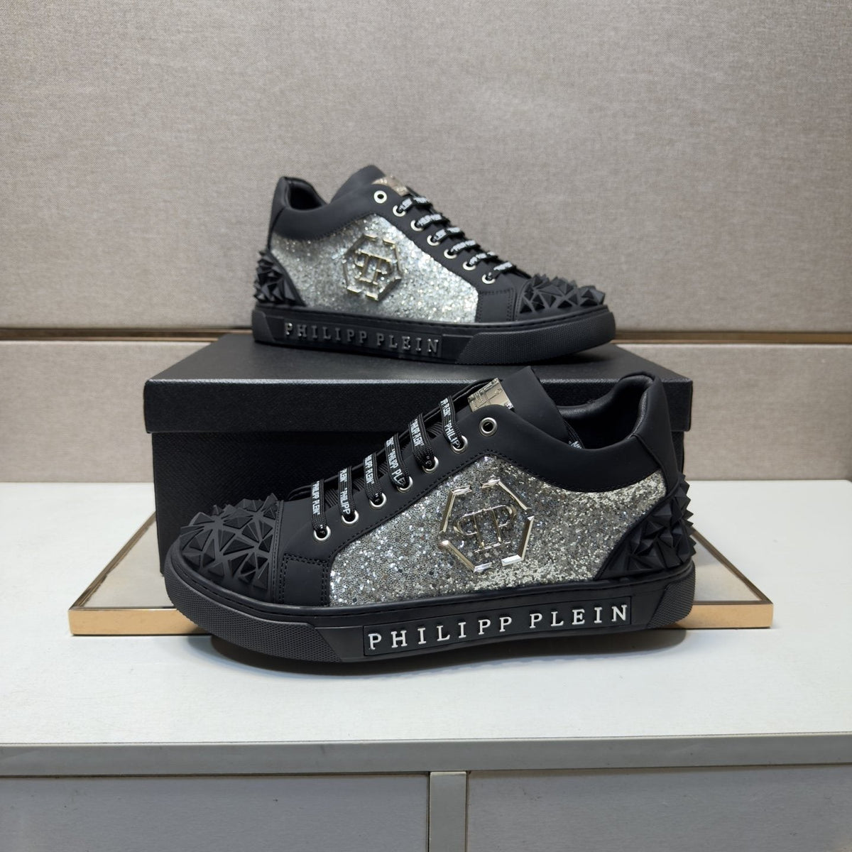 Philipp Plein Textured Logo High-Top Sneakers — front