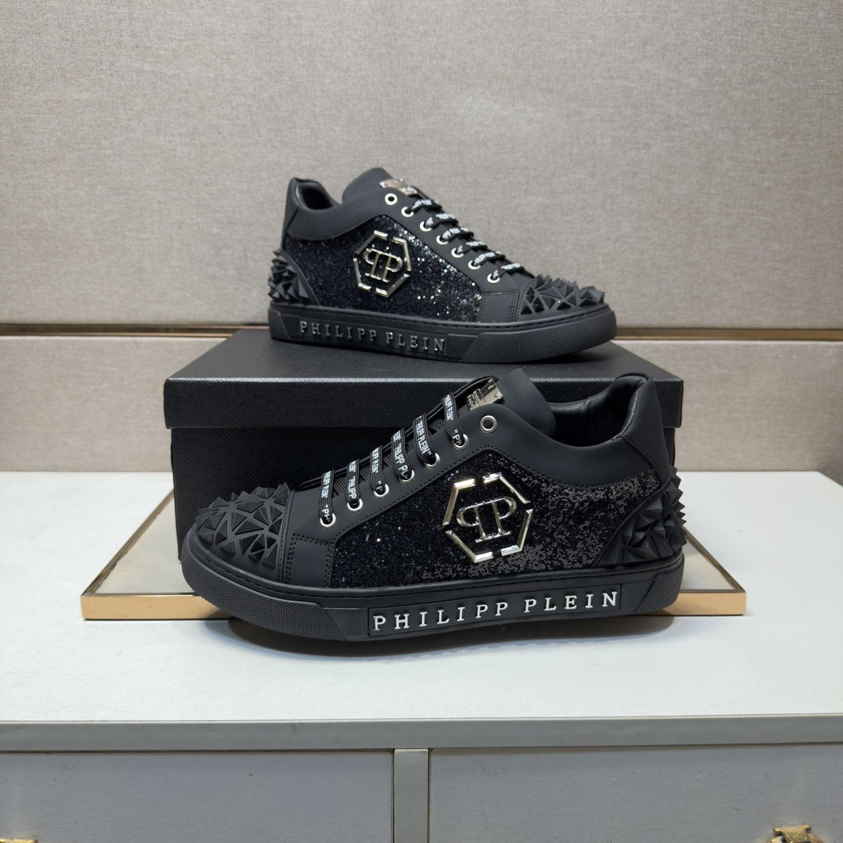Philipp Plein Textured Logo High-Top Sneakers — front