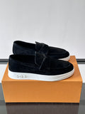 Louis Vuitton Navy Blue Suede Loafers — front