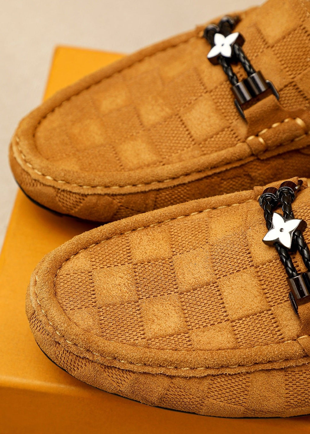 Louis Vuitton Check-Pattern Buckle Loafers — detail