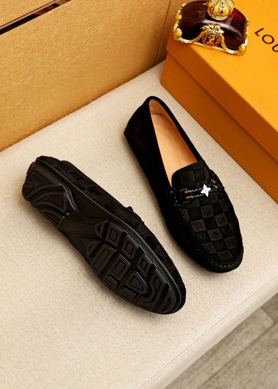 Louis Vuitton Check-Pattern Buckle Loafers — front