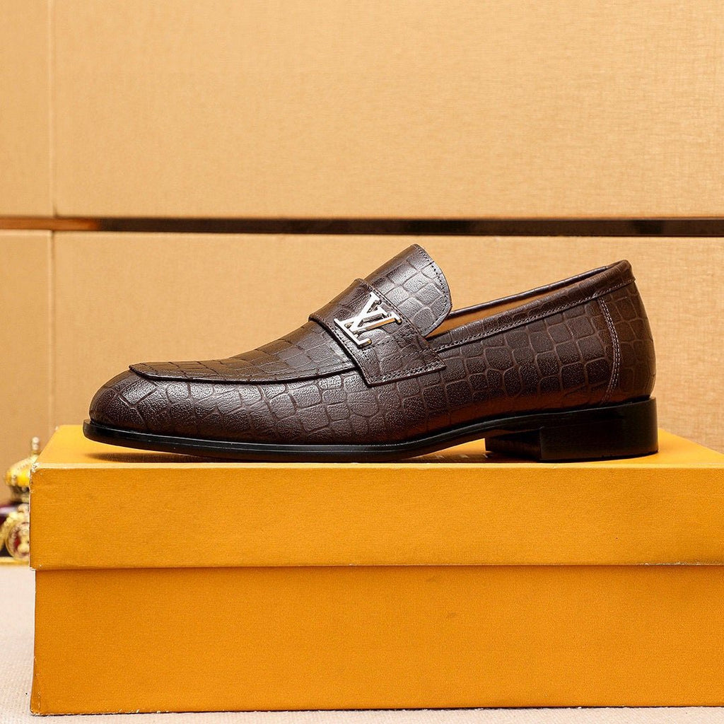 Louis Vuitton Embossed Metal-Accent Loafers — side