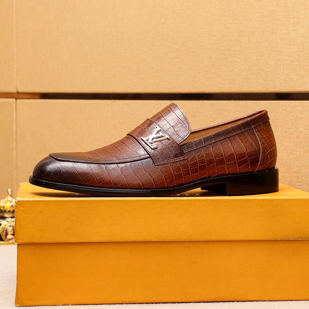 Louis Vuitton Embossed Metal-Accent Loafers — side