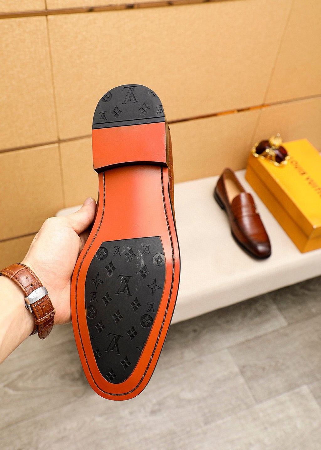 Louis Vuitton Embossed Metal-Accent Loafers — side