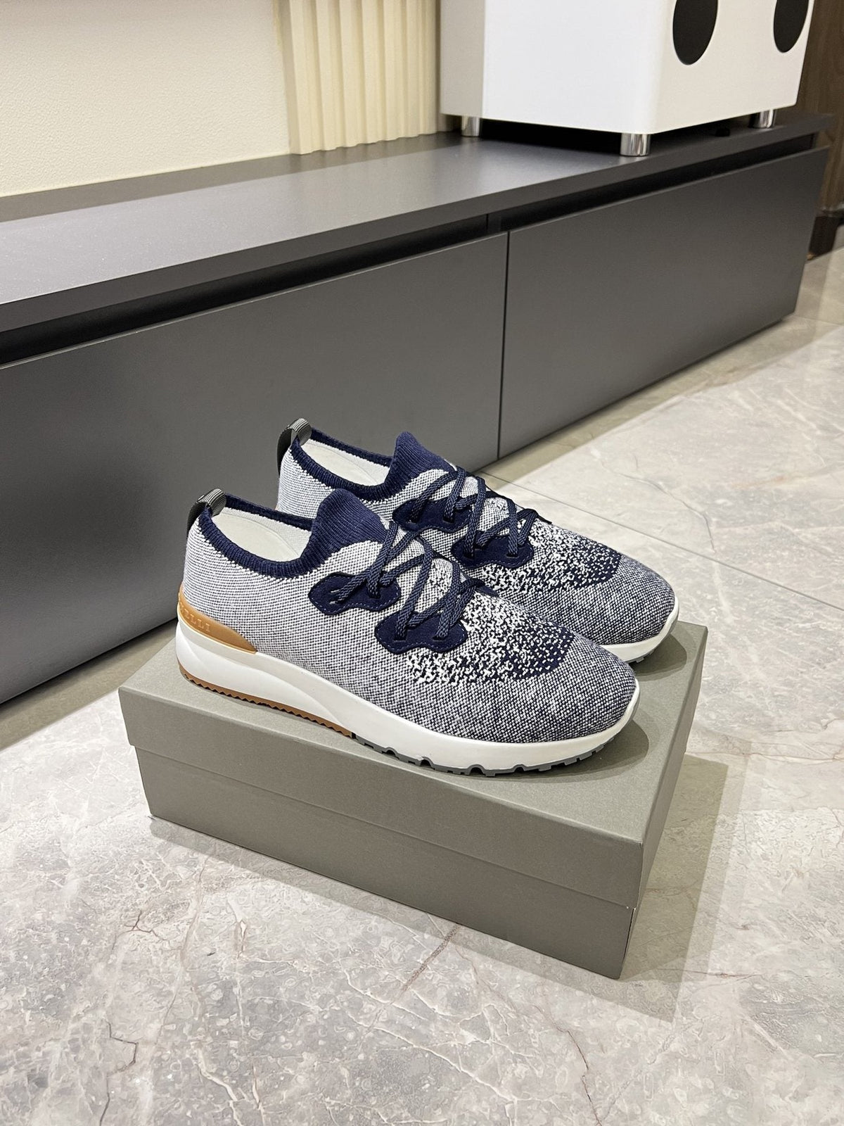 Brunello Cucinelli Color-Block Knit Sneakers — side
