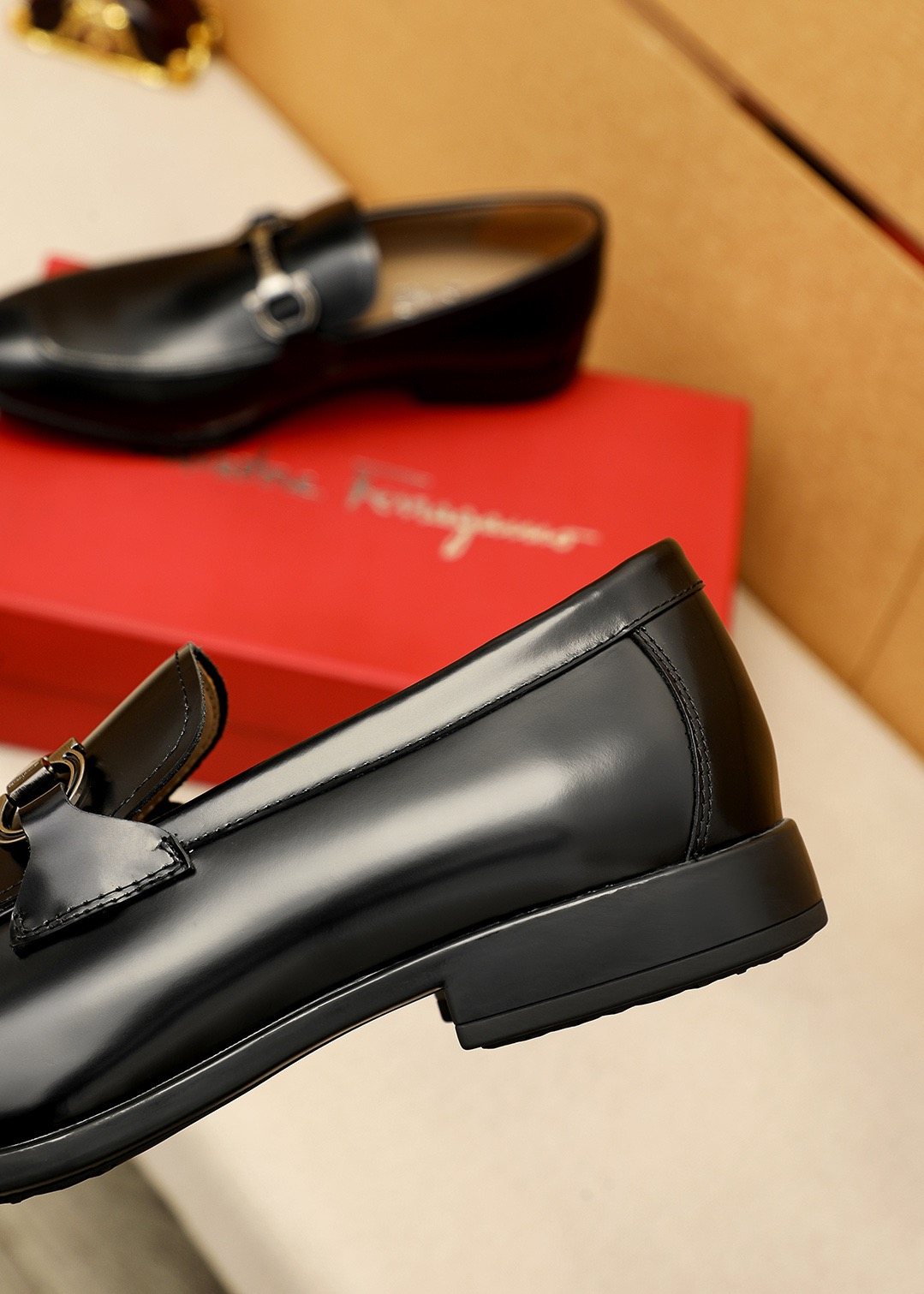 Salvatore Ferragamo Black Buckle Loafers — side