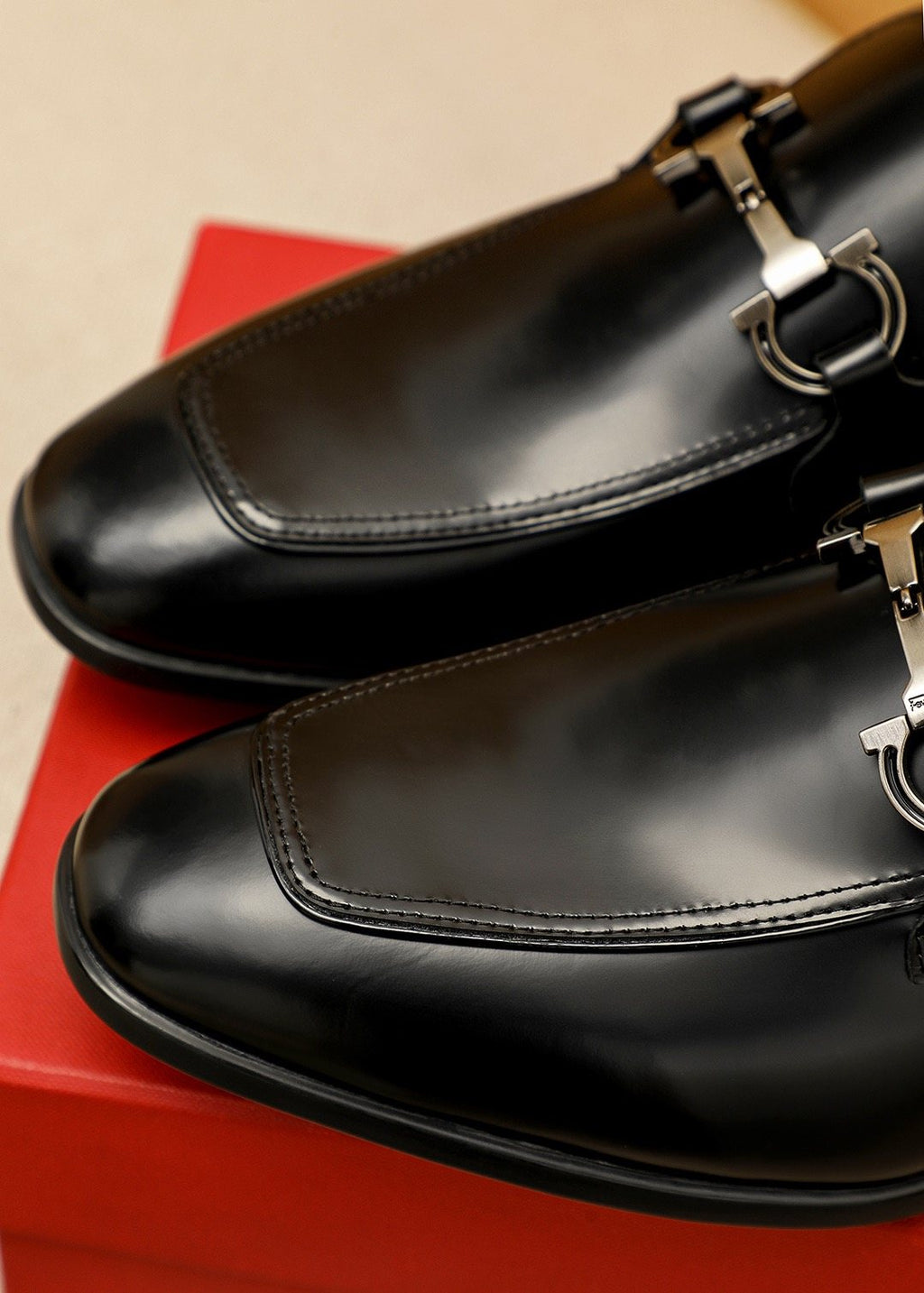 Salvatore Ferragamo Black Buckle Loafers — detail