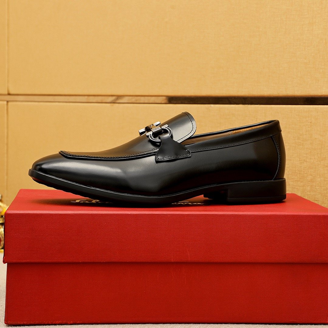 Salvatore Ferragamo Black Buckle Loafers — side