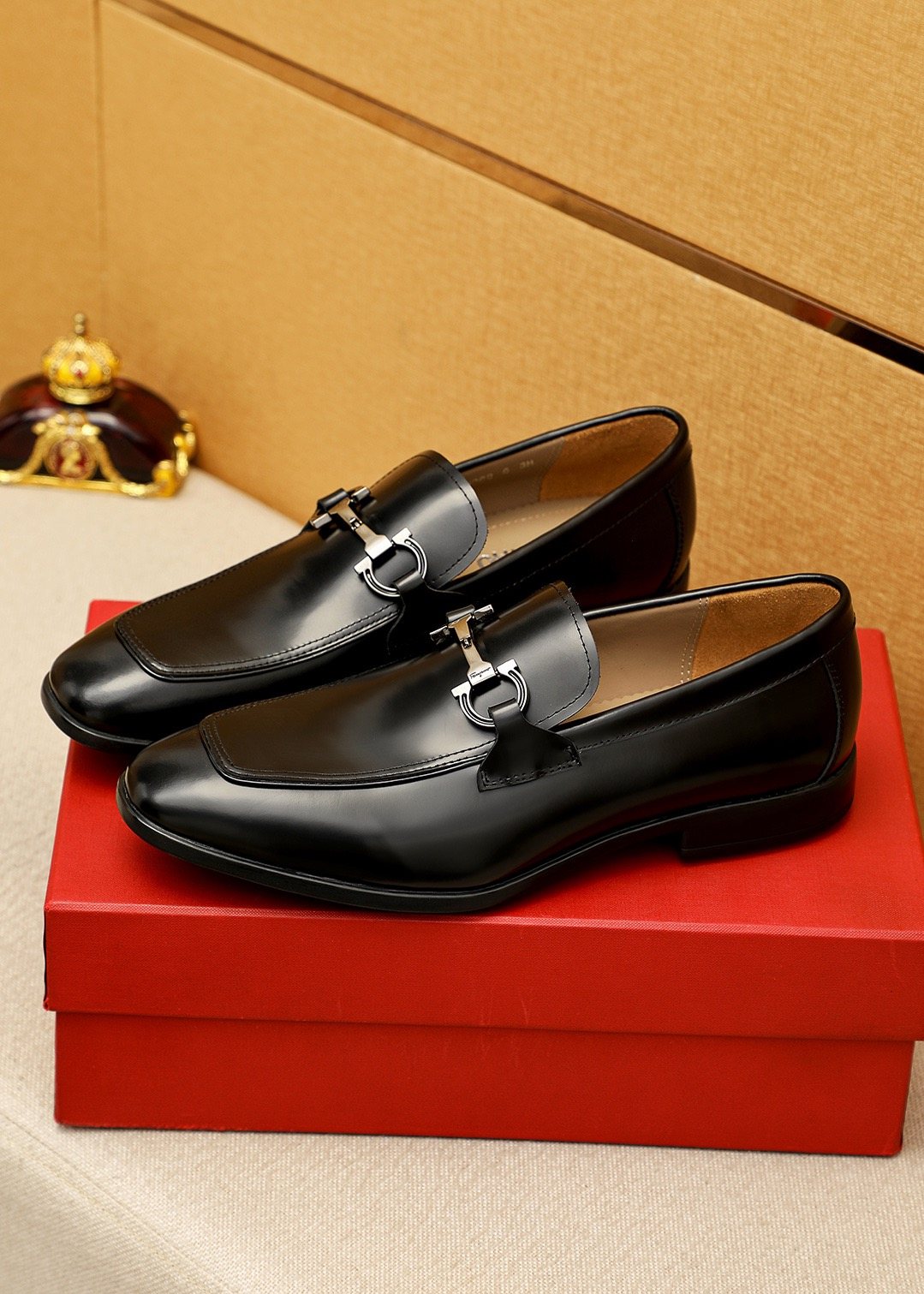 Salvatore Ferragamo Black Buckle Loafers — side