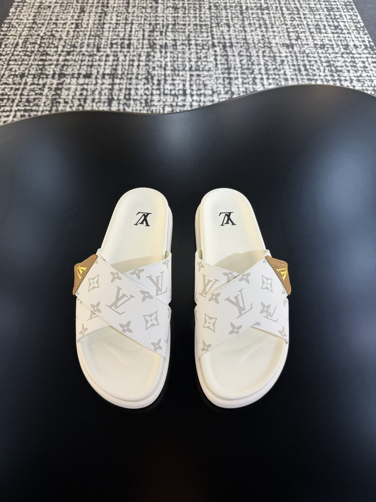Louis Vuitton Monogram Cross-Strap Slide Sandals — front
