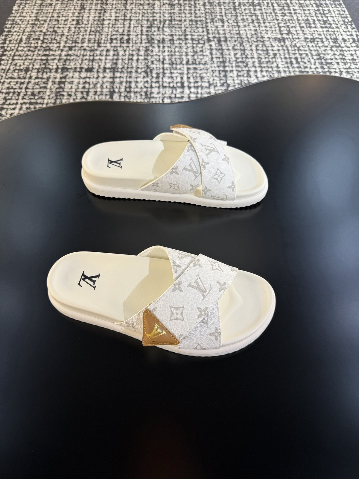 Louis Vuitton Monogram Cross-Strap Slide Sandals — front