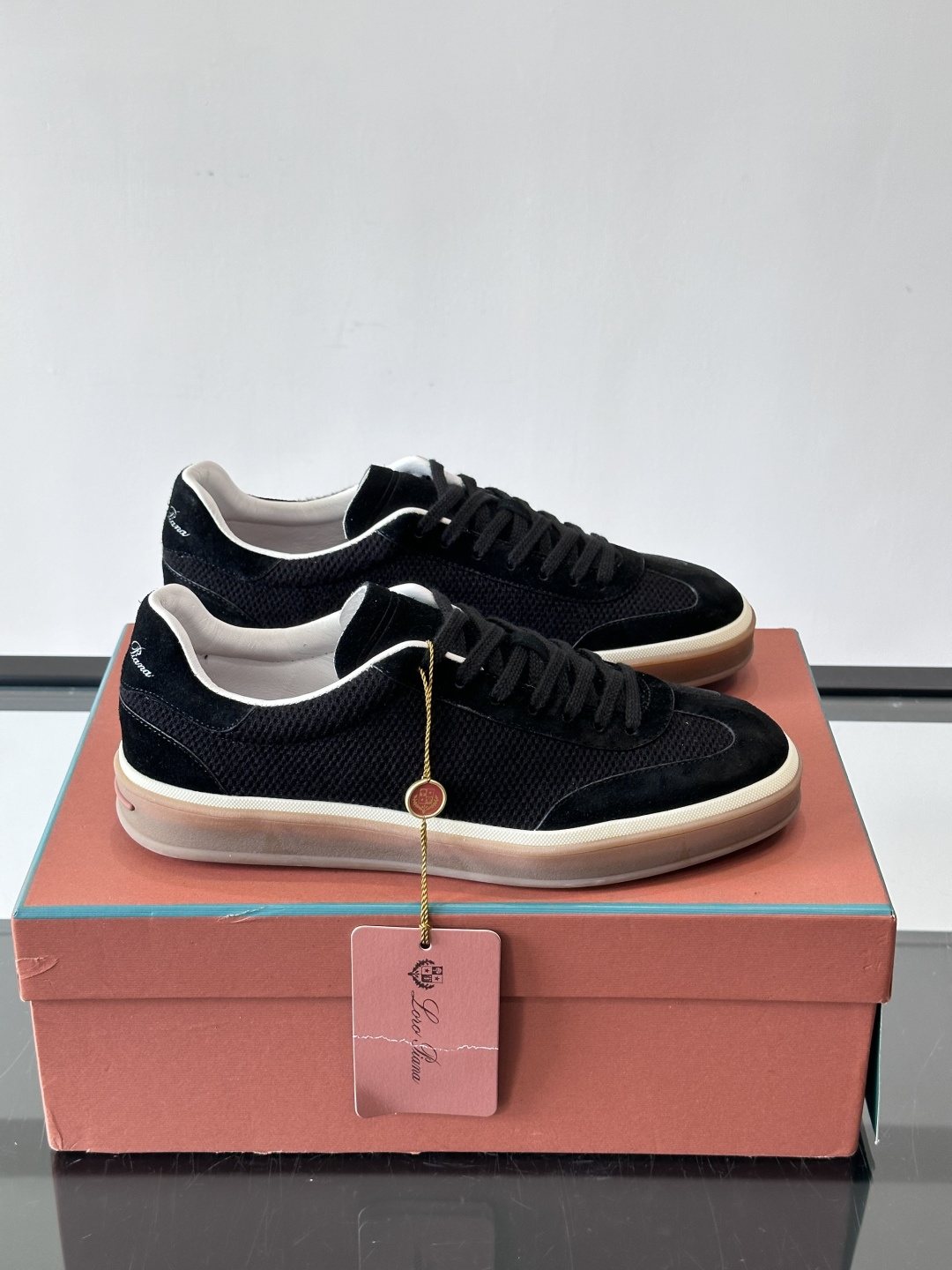 Loro Piana Black Cream Sole Sneakers — front