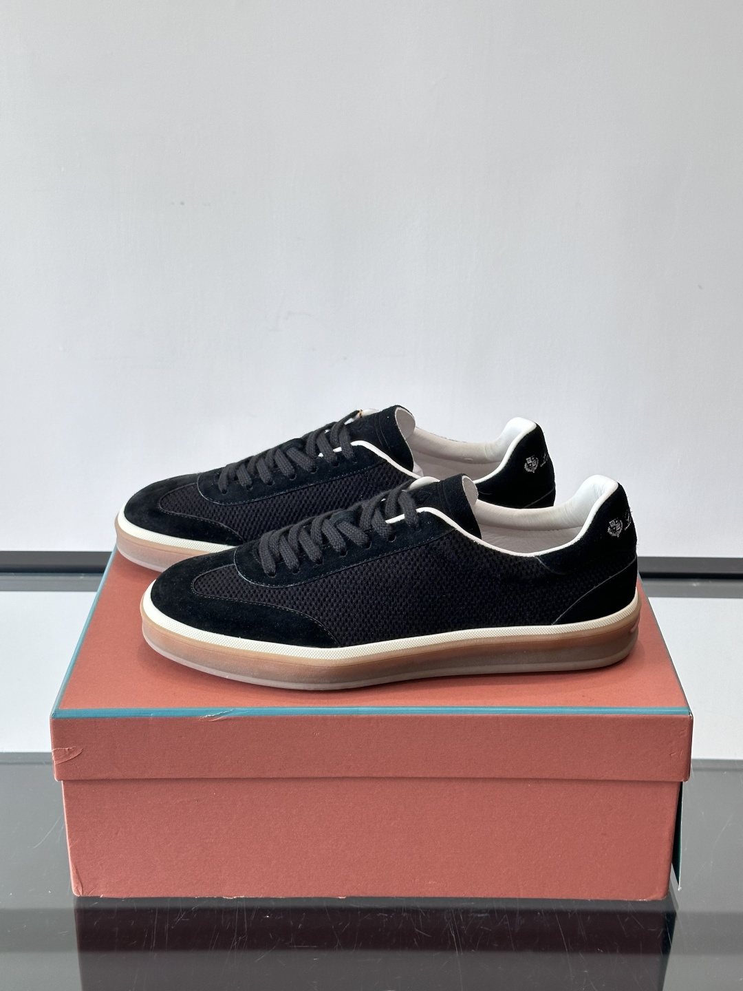 Loro Piana Black Cream Sole Sneakers — front