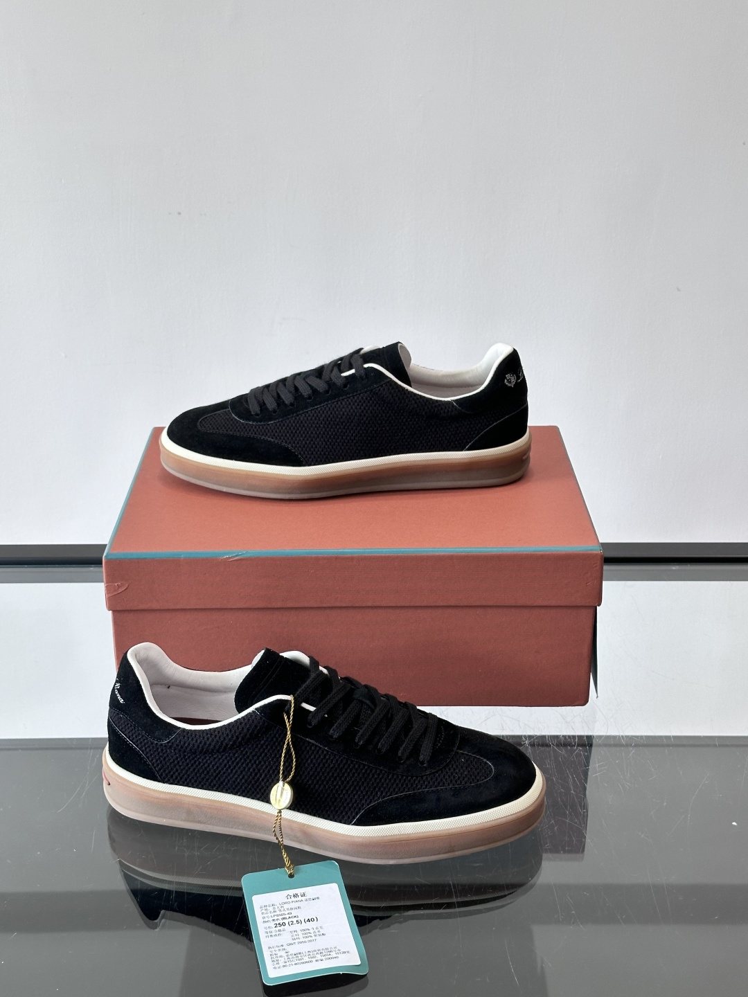 Loro Piana Black Cream Sole Sneakers — front