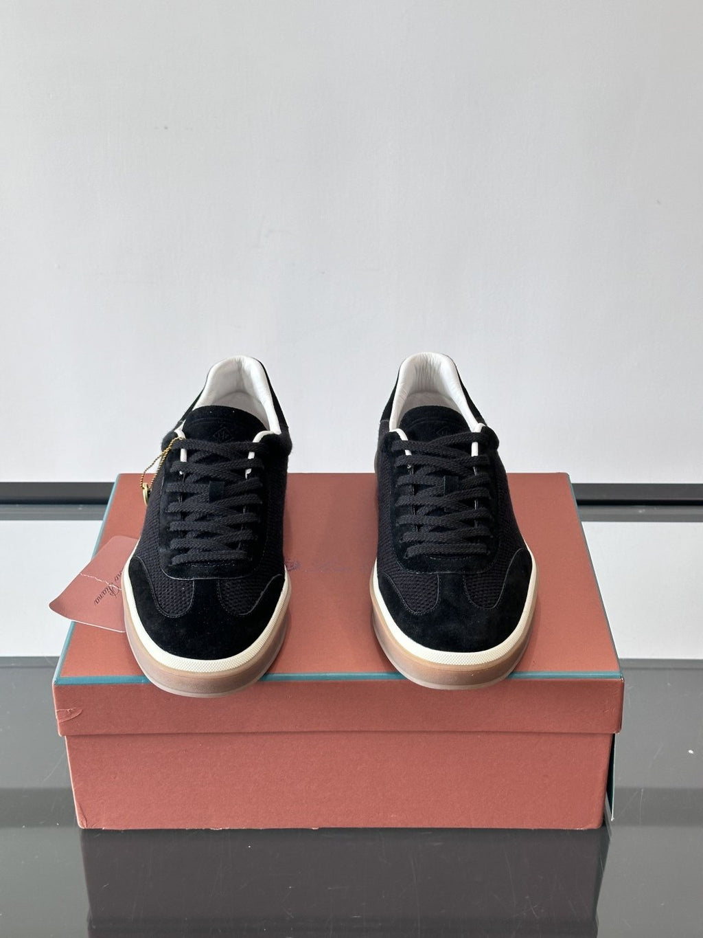 Loro Piana Black Cream Sole Sneakers — front