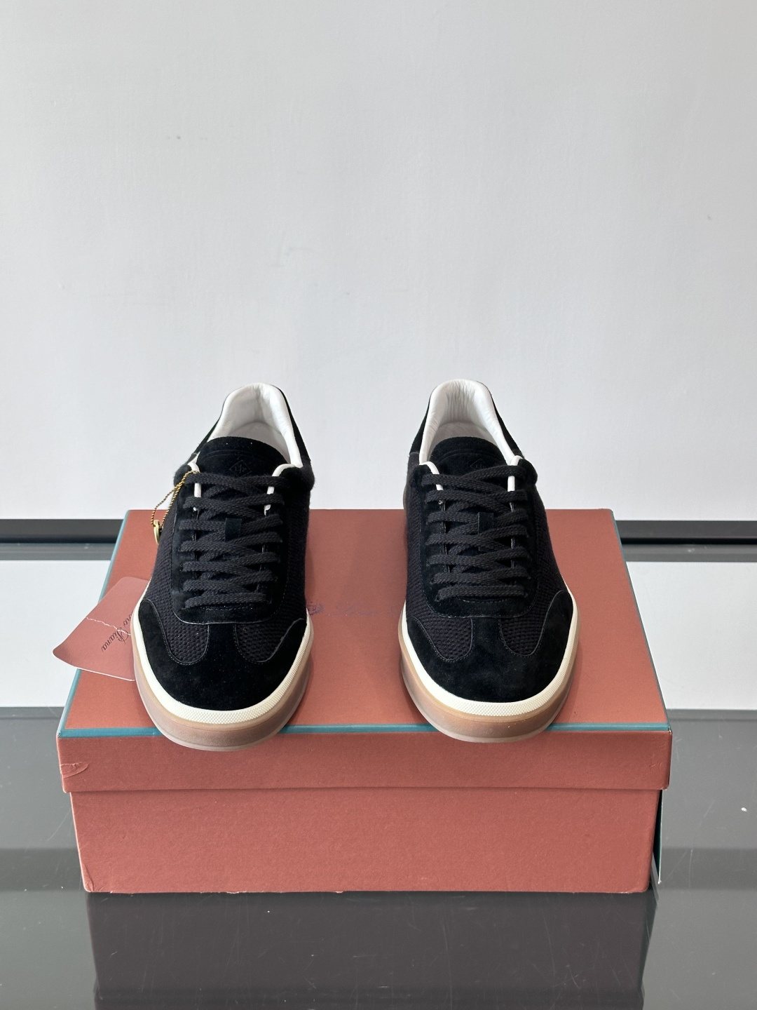 Loro Piana Black Cream Sole Sneakers — front