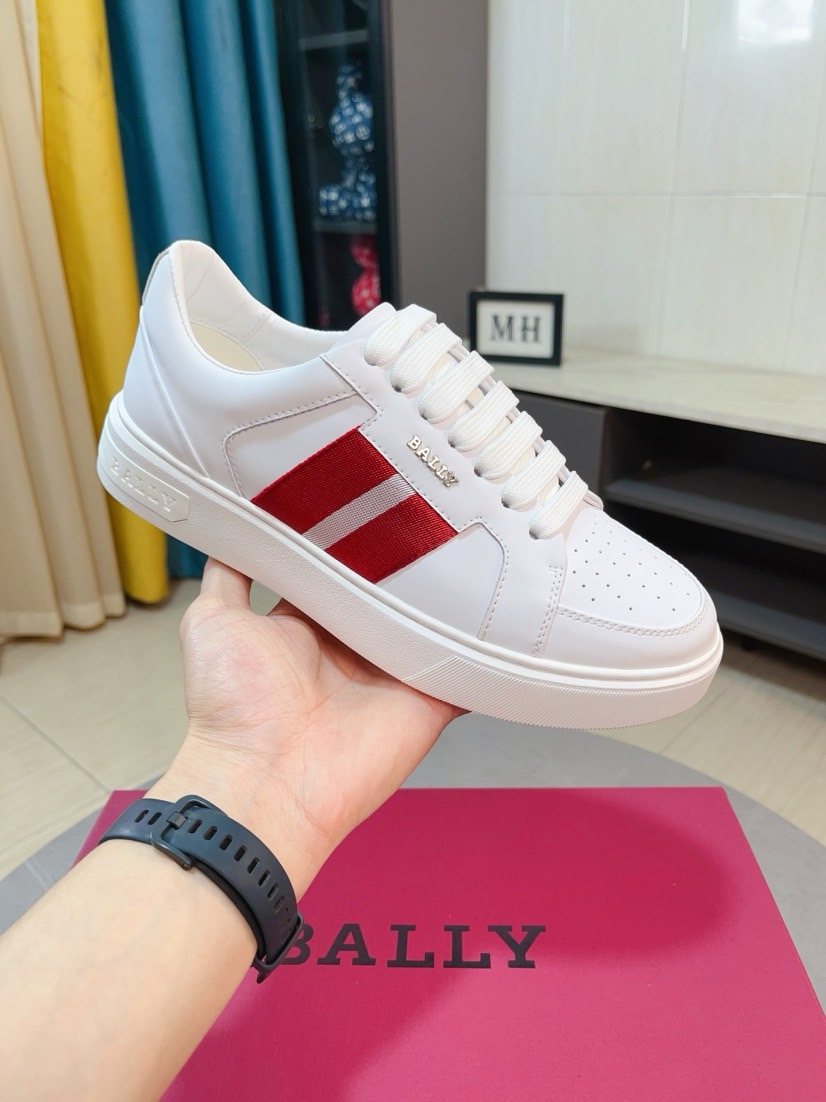 BALLY White Red Stripe Sneakers — front