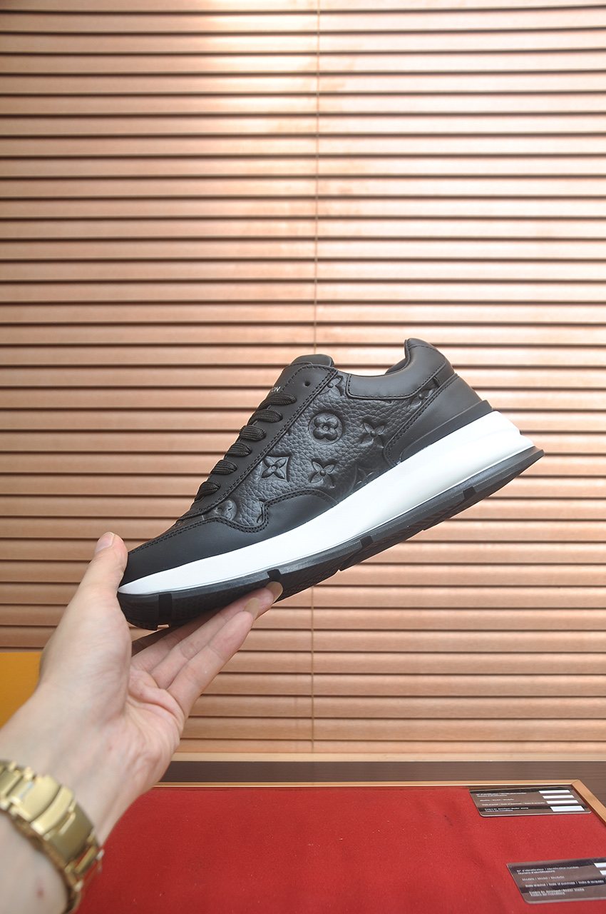 Louis Vuitton Black and White Low-Top Sneakers — side