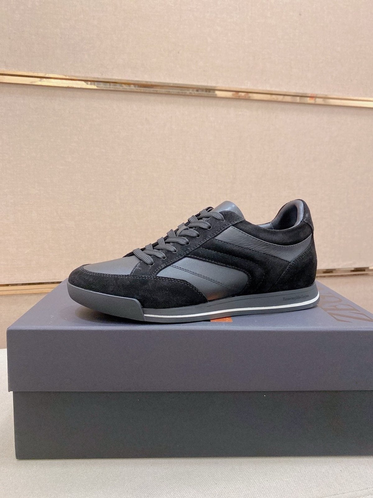 Zegna Leather and Suede Low-Top Sneakers — front