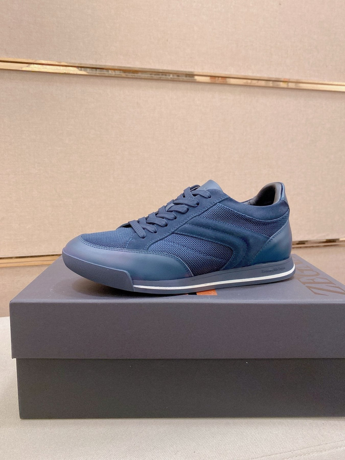 Zegna Leather and Suede Low-Top Sneakers — front