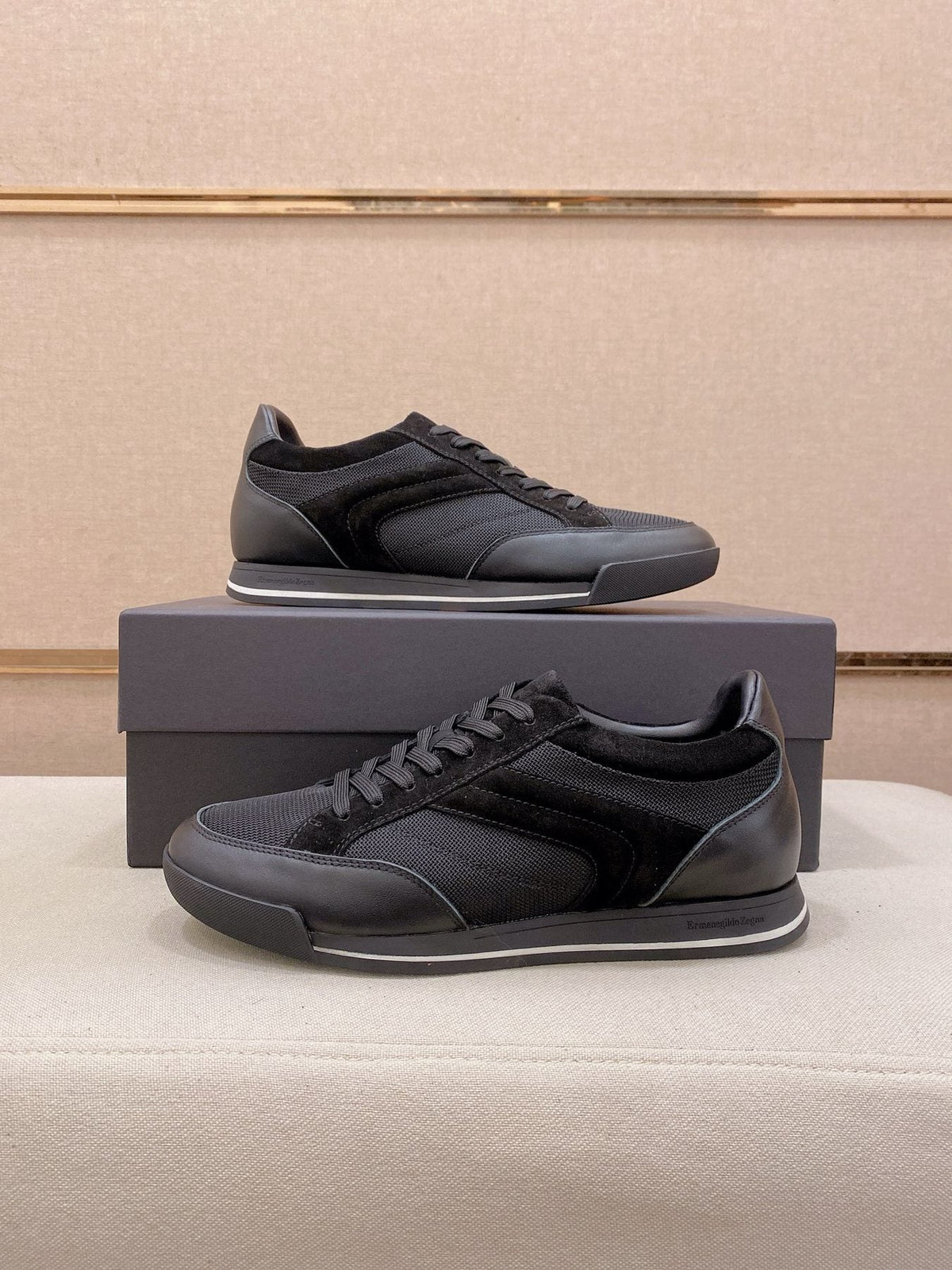 Zegna Leather and Suede Low-Top Sneakers — front